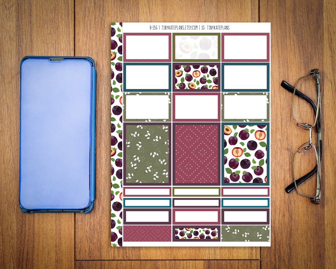 24 Plum & Teal Box Mix Stickers for Erin Condren Life Planner, Half Box ...