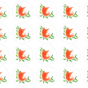 Stickers autocollants Renard mignon sur une branche verte, autocollants enveloppe renard aquarelle, autocollants journal animal, autocollants correspondants renard roux. FR-100