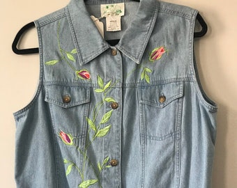 Embroidered denim vest