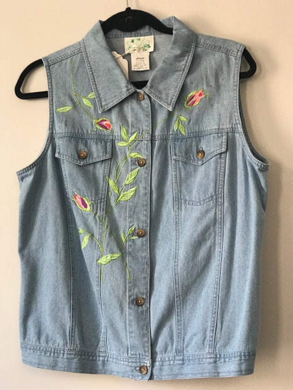 Embroidered denim vest