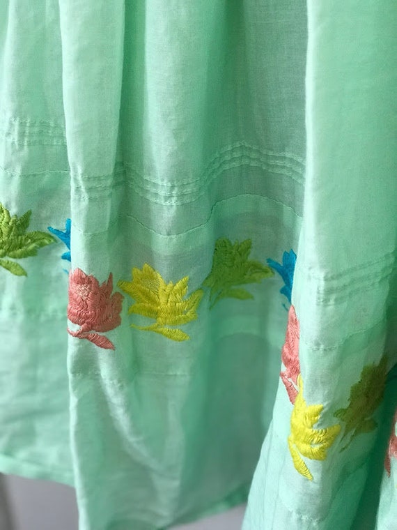 Green cotton handmade embroidered dress - image 3