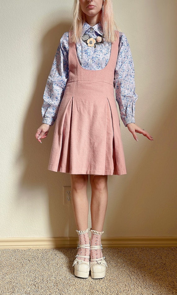 80s mauve wool suspender skirt