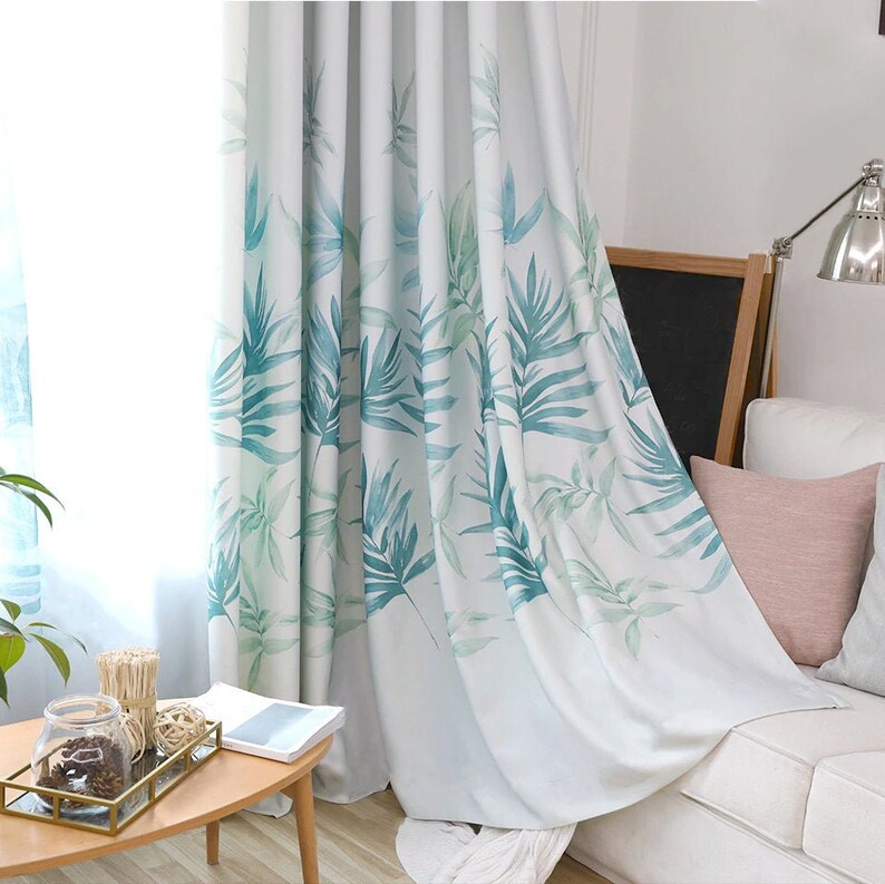 Tropical Leaf Curtains Turquoise Teal And Mint Green Etsy