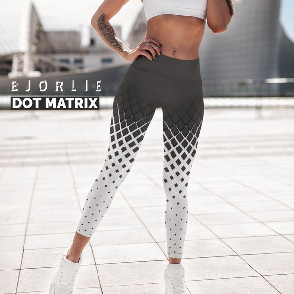 Op Art Optical Illusion Ombre Diamond Dot Matrix Black and White Gradient Pattern Women's Cut & Sew Casual Leggings Yoga Pants