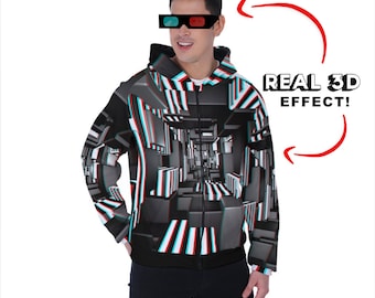 Op Art 3D Cubes Fleece Hoodie: Cybergoth Raglan Zip-Up
