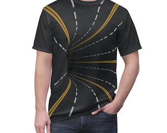 Optical Illusion Street Freeway Highway Traffic Road Lines Black Hole - Unisex AOP T-Shirt