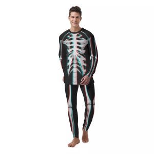 Pigiama da uomo con stampa all-over autunnale da uomo con ossa di scheletro 3D stereoscopiche spettrali di Halloween