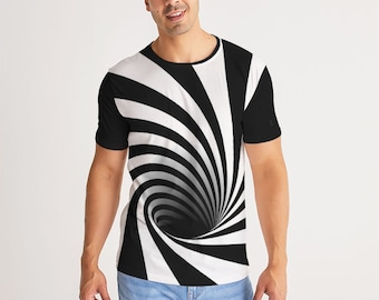 Optical Illusion Black Hole Twisted Vortex Swirl Warped Tunnel (Black/White) - Unisex AOP T-Shirt