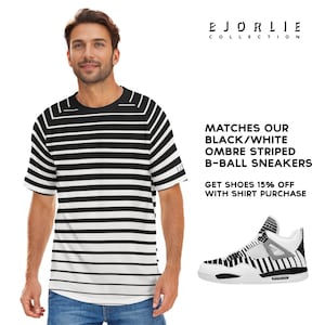 Men&#39;s Black and White Ombre Stripes Unisex O-Neck Short Sleeve T-Shirt Matches our BJORLIE Air Shock Shoes