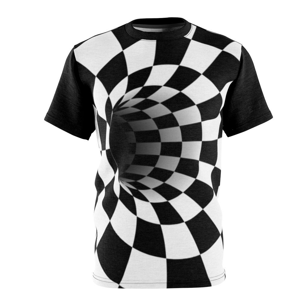 Optical Illusion T-shirt: Black Hole Checkerboard Cyberpunk