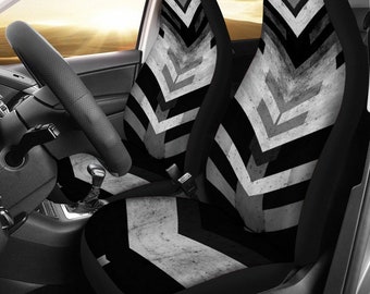 Geometric Arrow Car Seat Covers: Black & White Plush Auto Decor