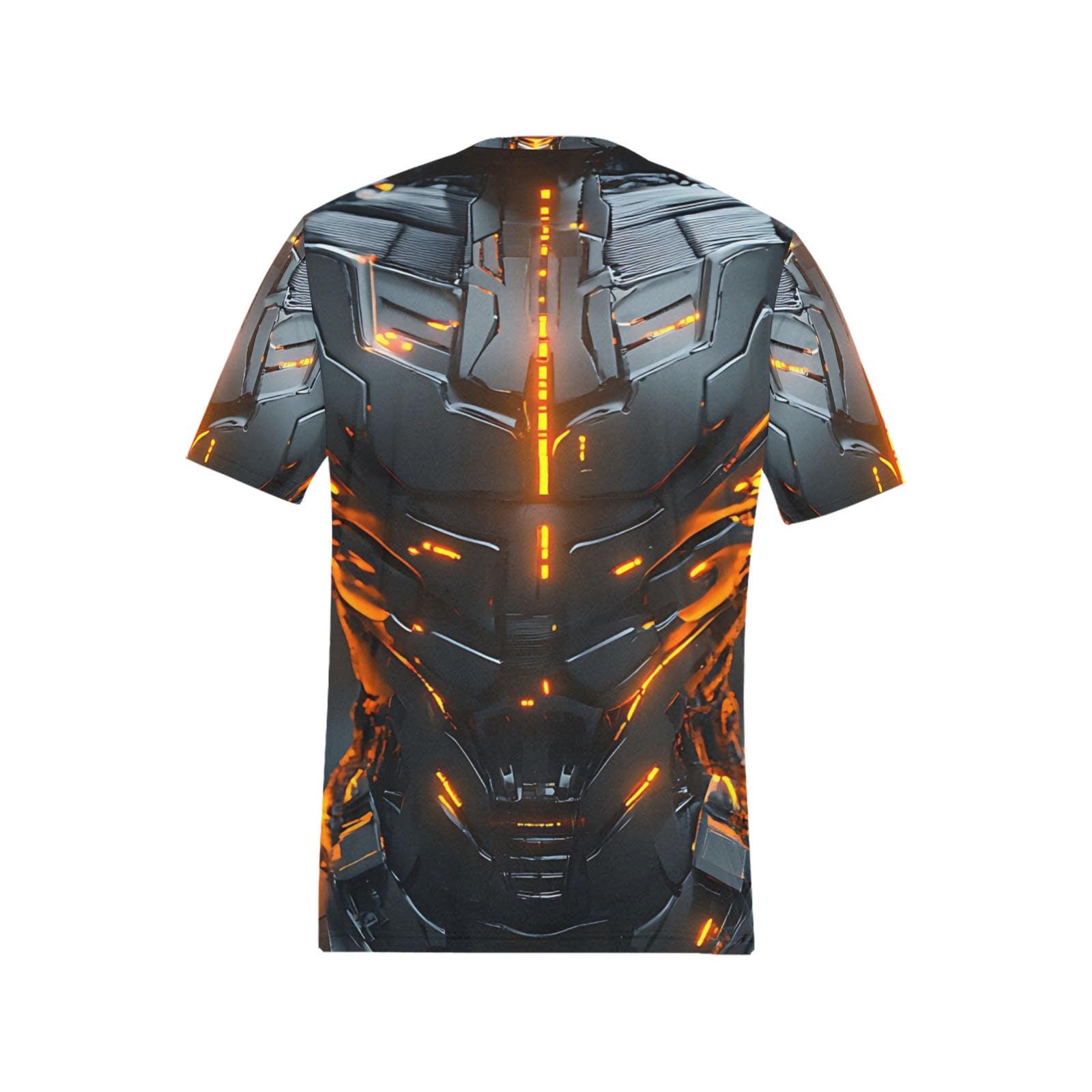 【CPGN STUDIO】Futuristic Short Sleeve T-shirt Cyberpunk T-shirt | Futuristic Cyborg Torso Orange Gold Neon