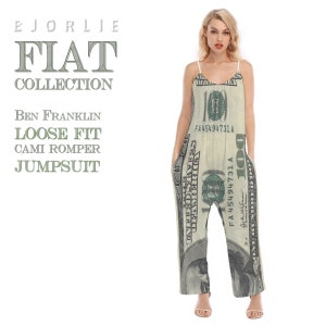 FIAT Ben Franklin, barboteuse 100 dollars pour femme, coupe ample à col en V et bretelles spaghetti avec poches