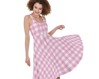 Pink Gingham Circle Skirt Dress: Sleeveless Summer Fashion