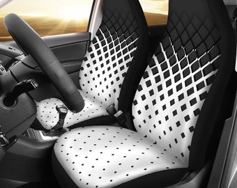 Modern Gradient Black and White Car Seat Covers, Stylish Geometric Design, Vehicle Interior Accessor