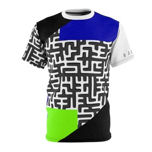 Op Art Vertigo Tee: Black, White, Neon Green, and Blue Unisex T-Shirt