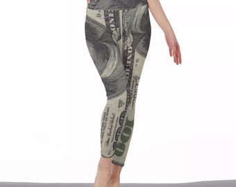 100 Dollar Bill Leggings: Ben Franklin Money Print Yoga Pants