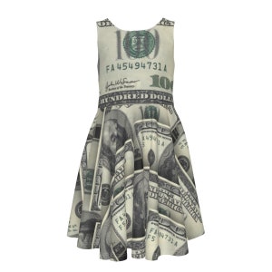 Ärmlös linneklänning för flickor, Money, ungdomsklänning Ben Franklin Cash Money 100 Grön