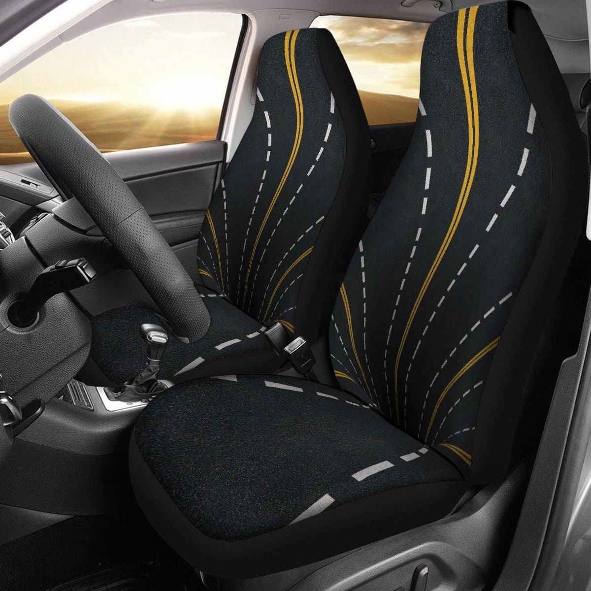 Fundas universales para asientos de automóvil Road to Nowhere, llamativo diseño de líneas de asfalto y calles, protección de asientos para automóviles, accesorios novedosos para automóviles