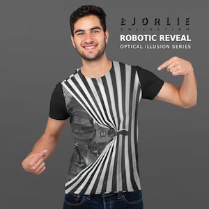 Op Art Robot Reveal T-Shirt: Sci-Fi Optical Illusion Tee