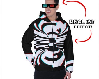 3D Optical Illusion Zip Up Hoodie: Abstract Wormhole Fleece