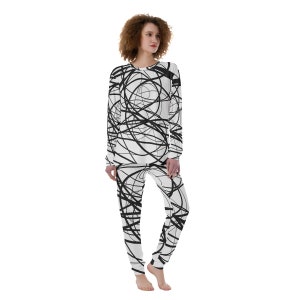 Women&#39;s Pajama Set | Black and White Pajamas | Op Art PJs | Christmas Pajamas | Abstact Modern