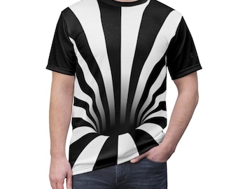 Optical Illusion Black Hole Stripes Warped Vortex Portal Abstract (Black/White) - Unisex AOP T-Shirt