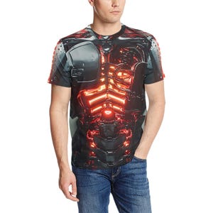 Cyberpunk T-Shirt: Futuristic Cyborg Torso, Red Neon Print