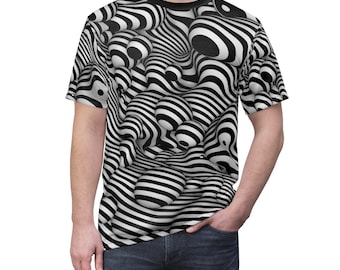 Op Art T-Shirt: Abstract Black and White Blob Stripes