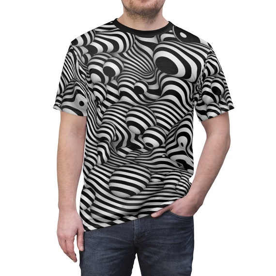 Op Art Optical Illusion Blob Stripes Abstract Morph Liquid Wavy Warped  Black and White Striped Unisex T-shirt Tee - Etsy