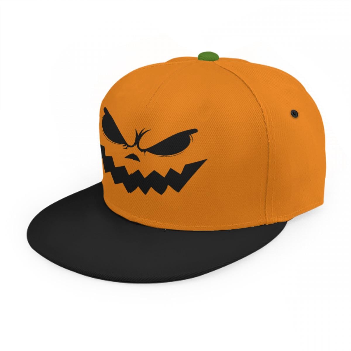 Unisex Pumpkin Face Baseball Hat Adjustable Snapback Retro Spooky Season Cap Pumpkin face embroidered snap back cap / Black or Orange  main image 2