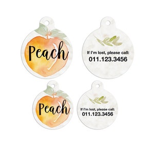 Circle Peach Fruit Pet ID Tags Cat Tag Personalized Pet Tags Dog ID Tag Dog Lost Tags Lost Dog Tag Pet Gift Customized Lost Pet Tag