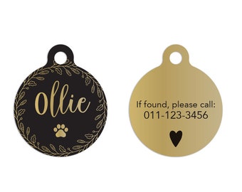 Black & Gold Personalized Pet ID Tag: Custom Dog Cat Tag