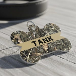 Personalized Camo Bone Dog Tag Double Sided Aluminum Pet ID Tag Custom Hunter Camouflage Dog Name Tag Lightweight Hunting Dog Gear