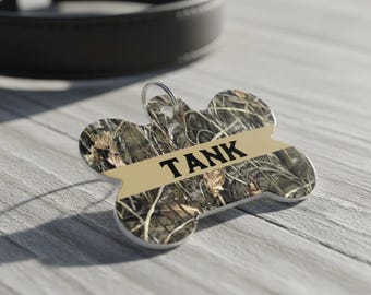 Personalized Camo Bone Dog Tag Double Sided Aluminum Pet ID Tag Custom Hunter Camouflage Dog Name Tag Lightweight Hunting Dog Gear