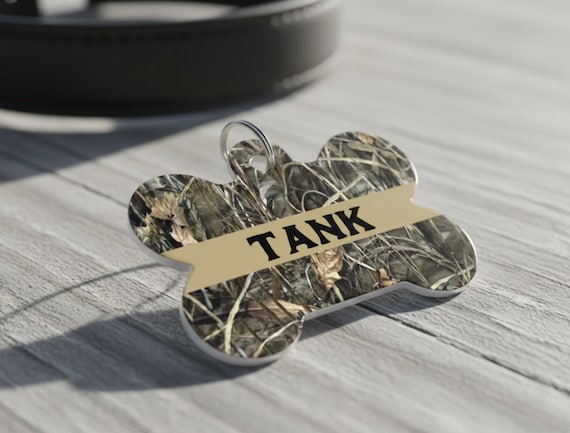 Personalized Camo Bone Dog Tag Double Sided Aluminum Pet ID Tag Custom Hunter Camouflage Dog Name Tag Lightweight Hunting Dog Gear