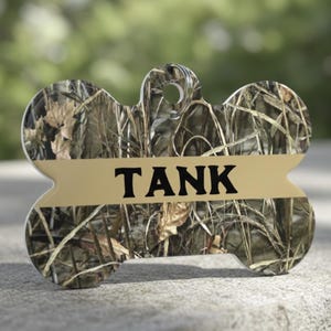 Personalized Camo Bone Dog Tag Double Sided Aluminum Pet ID Tag Custom Hunter Camouflage Dog Name Tag Lightweight Hunting Dog Gear image 8