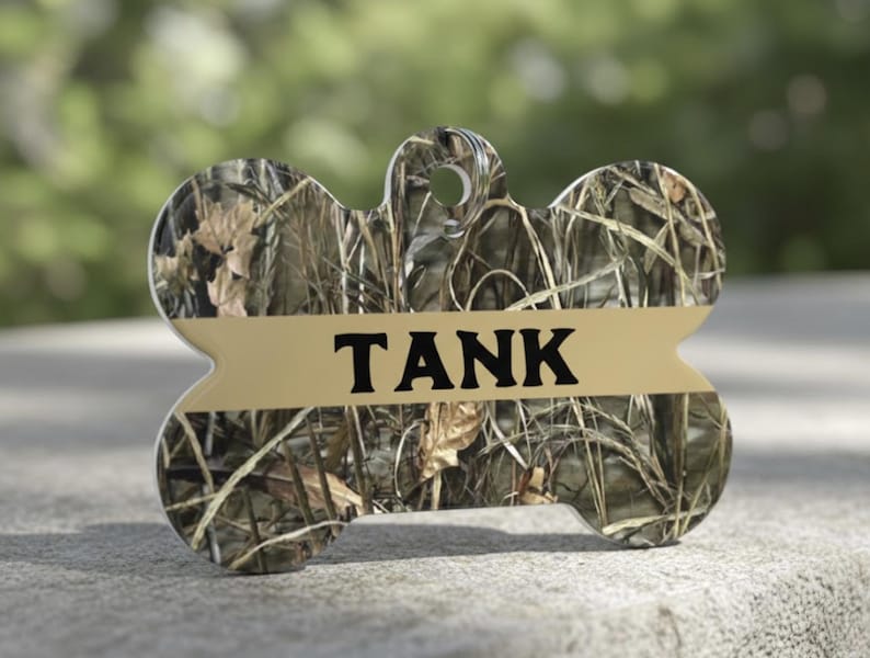 Personalized Camo Bone Dog Tag Double Sided Aluminum Pet ID Tag Custom Hunter Camouflage Dog Name Tag Lightweight Hunting Dog Gear image 8