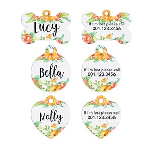 Orange Floral Pet ID Tags Cat Tag Personalized Pet Tags Dog ID Tag Dog Lost Tags Lost Dog Tag Pet Gift Customized