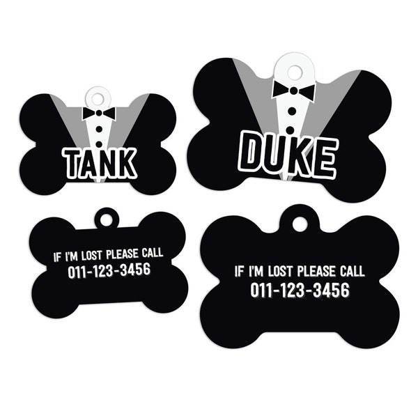 Tuxedo Bone Dog ID Tags Personalized Pet Tags Dog ID Tag Dog Lost Tags Lost Dog Tag Pet Gift Customized Lost Dog Tag