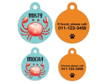 Circle Sea Crab Pet ID Tags Cat Tag Personalized Pet Tags Dog ID Tag Dog Lost Tags Lost Dog Tag Pet Gift Customized Lost Pet Tag