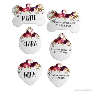 Watercolor Floral Pet ID Tags Cat Tag Personalized Pet Tags Dog ID Tag Dog Lost Tags Lost Dog Tag Pet Gift Customized