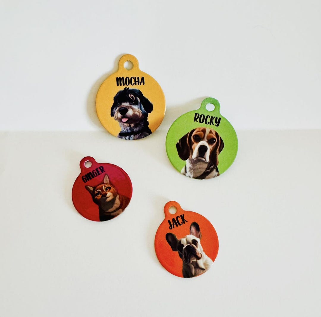 Pvc Dog Tag Custom Pet ID Tag: Personalized Pet Portrait, Weatherproof Aluminum - Etsy