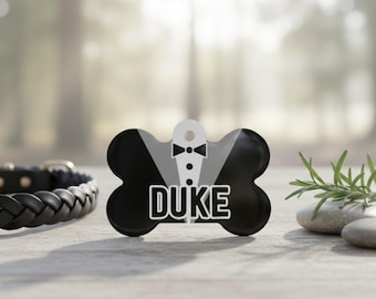 Tuxedo Bone Dog ID Tag Personalized Double-Sided Pet Tag