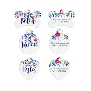 Watercolor Floral Pet ID Tag: Personalized Dog & Cat Tag