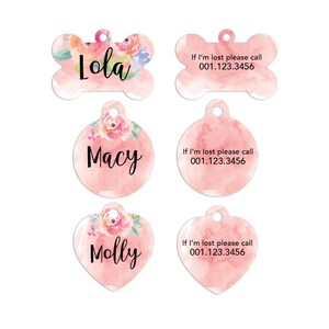 Pink Floral Watercolor Pet ID Tag: Personalized Cat & Dog Tag