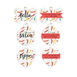 Peperoncino acquerello Etichette identificative per animali domestici Etichette per gatti Etichette per animali personalizzate Etichette per cani Etichette perse per cani Etichette per cani perse Regalo per animali domestici Personalizzato