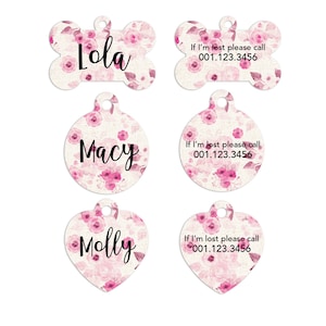 Watercolor Pink Peonies Pet ID Tag: Personalized Dog & Cat Tag