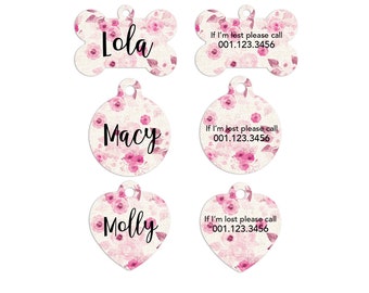 Watercolor Pink Peonies Pet ID Tag: Personalized Dog & Cat Tag