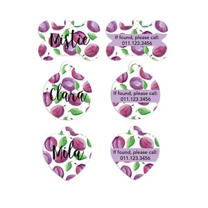 Watercolor Plums Pet ID Tags Cat Tag Personalized Pet Tags Dog ID Tag Dog Lost Tags Lost Dog Tag Pet Gift Customized